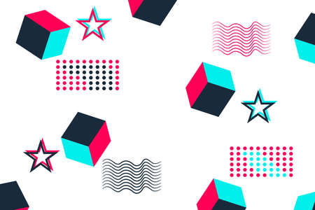 Abstract background with different objects. Multicolored cubes on a white background. Youth...