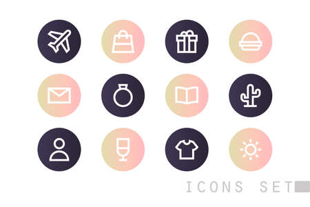 A set of vector icons in two colors. round icons for social networks. Interface design. Icons with gradient fill.のイラスト素材