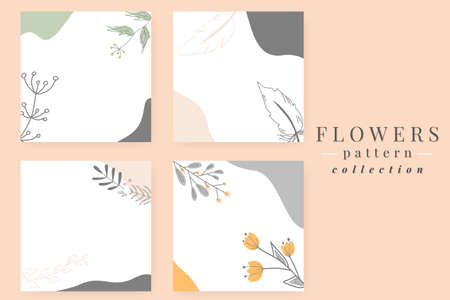 Colorful banner templates for social media post. Set of floral patterns. Hand-drawn background.のイラスト素材
