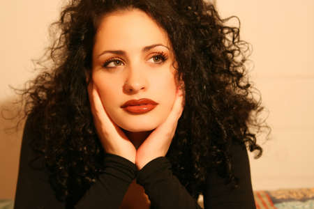Beautiful young woman with warm red lips