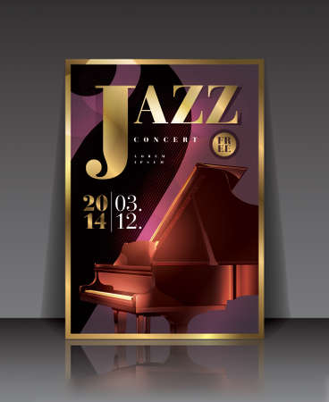 Vector graphic illustration jazz concert poster with piano in brown colorのイラスト素材