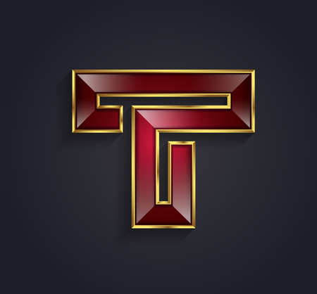 Beautiful vector graphic ruby alphabet with gold rim / letter T / symbolのイラスト素材