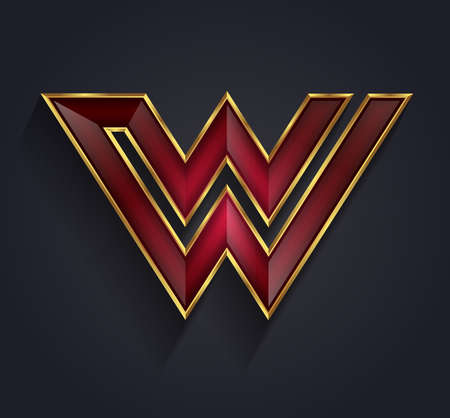 Beautiful vector graphic ruby alphabet with gold rim / letter W / symbolのイラスト素材