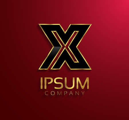 Beautiful vector graphic black alphabet with gold rim / letter X / symbolのイラスト素材