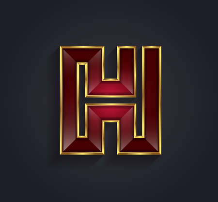 Beautiful vector graphic ruby alphabet with gold rim / letter H / symbolのイラスト素材