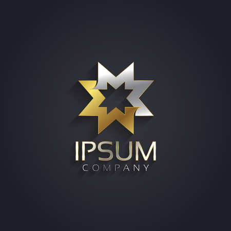 Vector graphic golden and silver star shaped flower symbol with sample textのイラスト素材