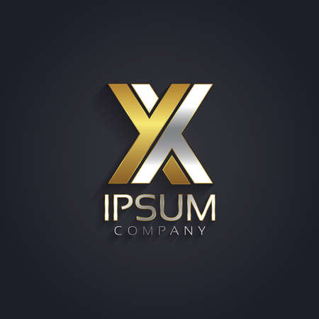 Vector graphic elegant silver and gold impossible font . Letter Xのイラスト素材