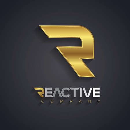 Vector graphic golden R letter symbol for your company with sample textのイラスト素材