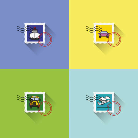 Collection of different stamps in traveling themeのイラスト素材