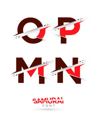 Vector graphic samurai themed cut alphabet in a setのイラスト素材