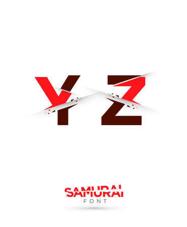 Vector graphic samurai themed cut alphabet in a setのイラスト素材
