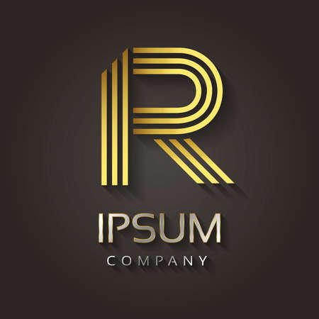 Vector graphic striped golden alphabet with sample text for your company letter - R Vector graphic striped golden alphabet with sample text for your company letter - R