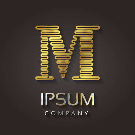 Vector graphic striped golden alphabet with sample text for your company. Letter - Mのイラスト素材