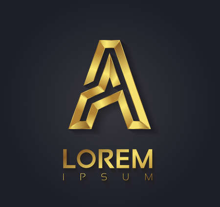 Vector graphic elegant golden font with sample text / symbol / alphabet / Letter Aのイラスト素材