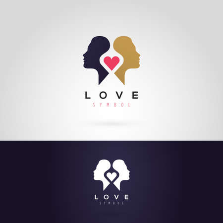 Vector graphic illustration of a woman silhouette with a heart, in two colorsのイラスト素材