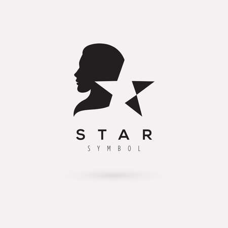 Vector graphic illustration of a woman silhouette with a star in negative spaceのイラスト素材