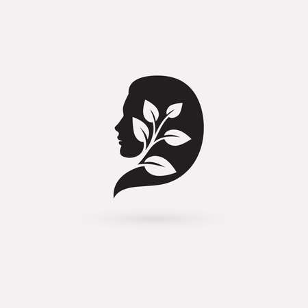 Vector graphic illustration of a woman silhouette with leaves in negative spaceのイラスト素材