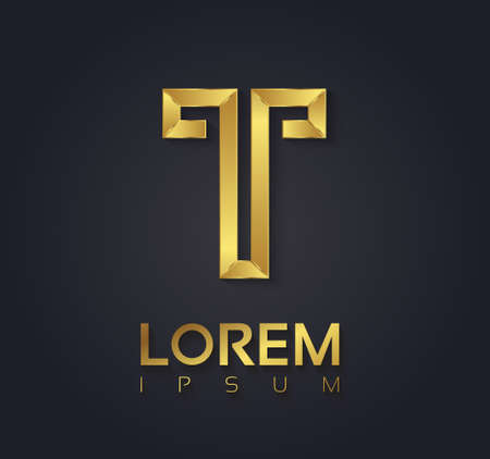 Vector graphic elegant golden font with sample text / symbol / alphabet / Letter Tのイラスト素材