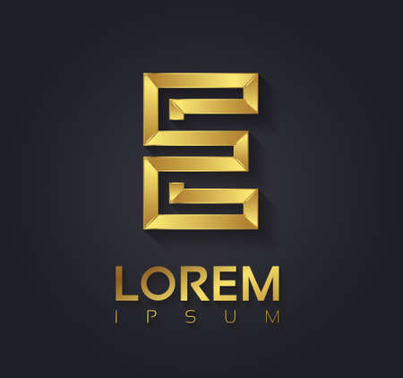 Vector graphic elegant golden font with sample text / symbol / alphabet / Letter Eのイラスト素材