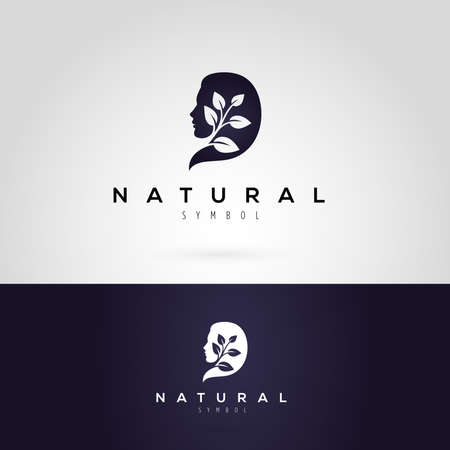 Vector graphic illustration of a woman silhouette with leaves, in two colorsのイラスト素材