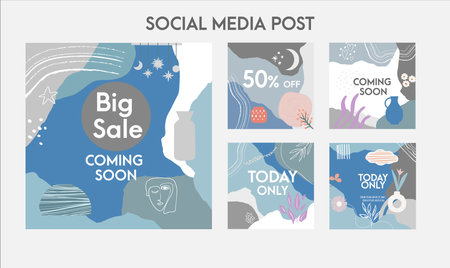 Set of social media post templates with hand drawn elements. Vector illustration.のイラスト素材