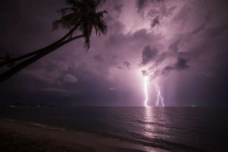 Lightning over seaの写真素材