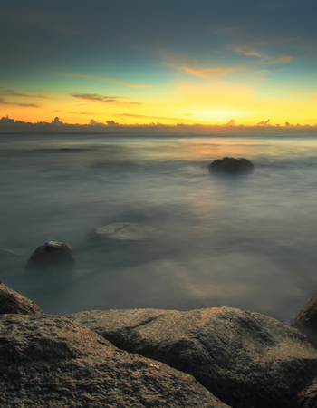 Long Exposure Shot Seascape at Teluk Batik. Soft Focus due to Slow Shutter Speedの写真素材