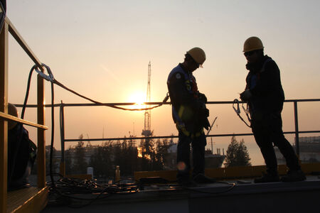 Atmosphere in the construction and installation of crane 