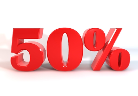 3 D graphics to display as red number percent of discounts on a white background.の写真素材