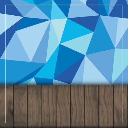 Blue crystal low poly with wood terrace as backgroundの写真素材