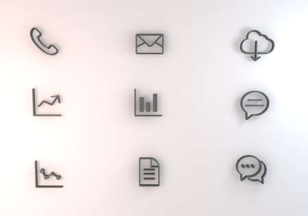 3d rendering icon concept with outlined icons and linear stylesの写真素材