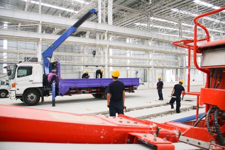 Working atmosphere in the construction, installation and safety of lifting crane industrial.のeditorial素材