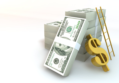 3 Dimensional Graphic 100 dollar bills about business concept, Render at high resolution on a white backgroundの写真素材