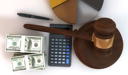 3 Dimensional Graphic 100 dollar bill stack with auction about financial and business concept, Render at high resolution on a white backgroundの写真素材