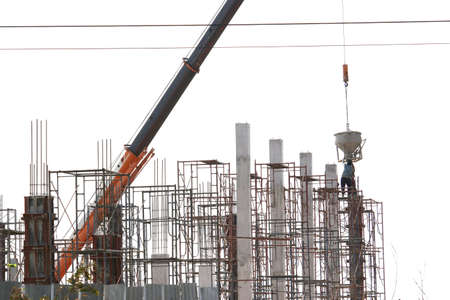 Concrete structures and scaffolding structures on white background