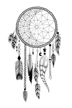Detailed dreamcatcher with "moon" ornament.のイラスト素材