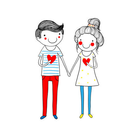 Cute doodle coupleのイラスト素材