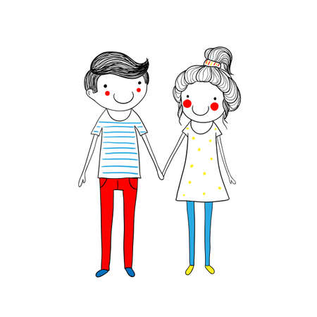 Cute doodle coupleのイラスト素材