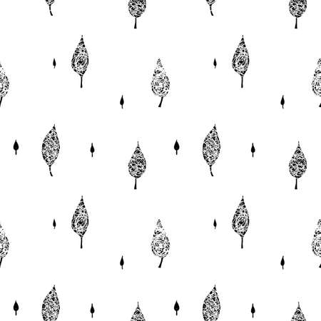 Doodle sketchy leaves seamless patternのイラスト素材