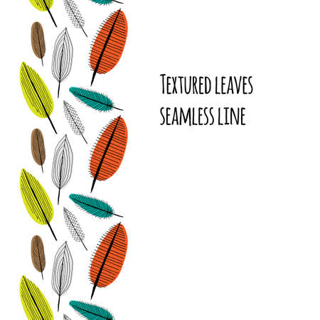 Doodle sketchy textured leaves seamless patternのイラスト素材