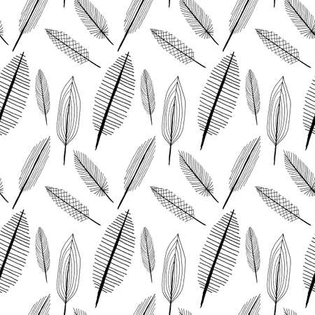 Doodle sketchy textured leaves seamless patternのイラスト素材