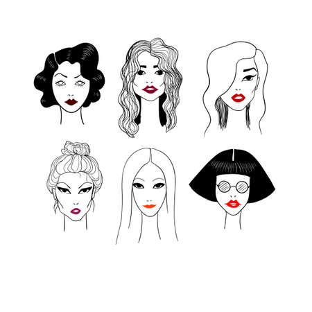 Women's faces pattern with red lipsのイラスト素材