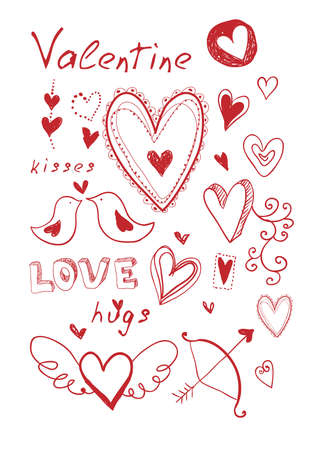 Hand drawn doodle Valentine's elements.のイラスト素材