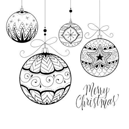 Hand drawn doodle Christmas bauble garland. Vector illustration.のイラスト素材