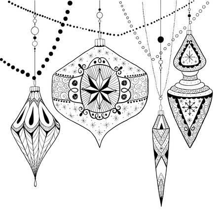 Hand drawn doodle Christmas bauble garland. Vector illustration.のイラスト素材