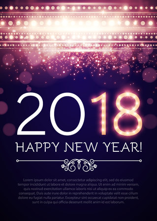 Happy New Year poster and flyer template. Lights, snowflakes and fireworks design. Vector illustrationのイラスト素材