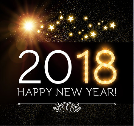 Happy New 2018 Year Background. Elegant Black and Gold Design. Shining Space with Vignette. Vector...