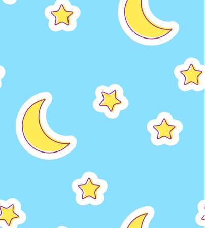 Nursery Baby Seamless Pattern with Crescent Moon and Stars. Night Sky Design.のイラスト素材