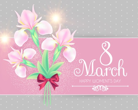 8 March. Women's Day Greeting and Invitation with Soft Flowers. Cute Card Design Template for Birthday, Anniversary, Wedding, Baby and Bride Shower and so on. Vector illustrationのイラスト素材