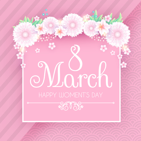 8 March. Women's Day Greeting and Invitation with Soft Flowers. Cute Card Design Template for Birthday, Anniversary, Wedding, Baby and Bride Shower and so on. Vector illustrationのイラスト素材